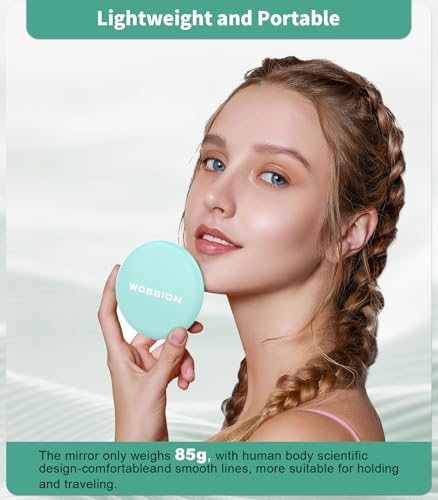 WOBSION 10X Magnification Compact Mirror with Light | 3.5-Inch 2-Sided Portable Travel Makeup Mirror for Purse and Handbag, Lighted Pocket Mirror, Cyan