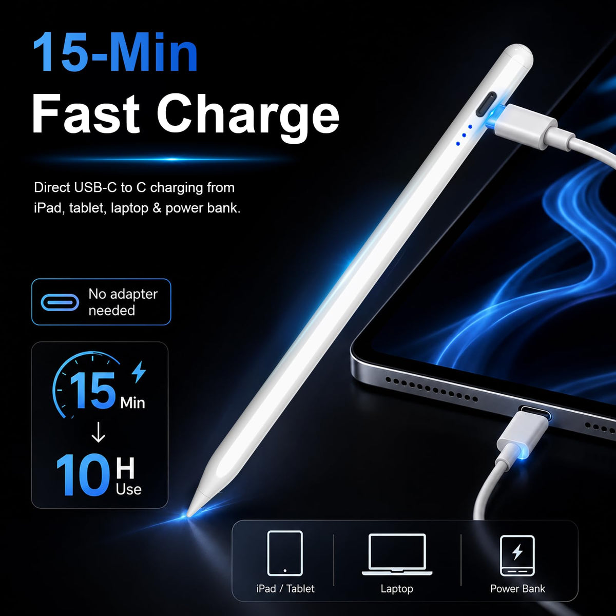 HATOKU Stylus Pen for Apple iPad 2018-2026 Magnetic for Note-Taking Drawing | 15Min Fast Charge iPad Pencil with High Precision, Tilt Sensitivity, Palm Rejection on iPad 6-11/Air/Pro/Mini, No Pairing