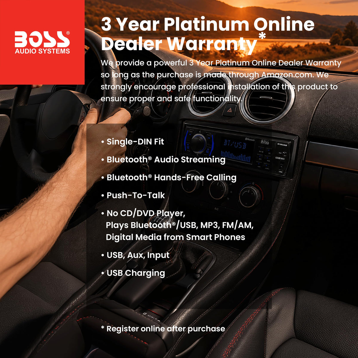 BOSS Audio Systems 616UAB Single DIN Bluetooth Car Stereo, No DVD, USB