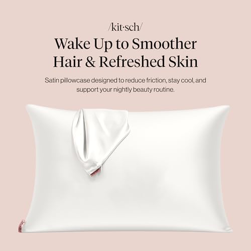 Kitsch Satin Pillowcase with Zipper - Standard Size, Ivory | Softer Than Silk Pillow Cases, Smooth Cooling Satin Pillow Case for Hair and Skin, Wrinkle-Free, Machine Washable