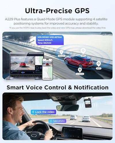 VIOFO A229 Plus Dash Cam Front and Rear, 2K Dual STARVIS 2 Sensors & HDR | 1440P+1440P Car Dash Camera, 5GHz Wi-Fi, Smart Voice Control, Ultra-Precise GPS, Built-in Supercapacitor, 24H Parking Modes