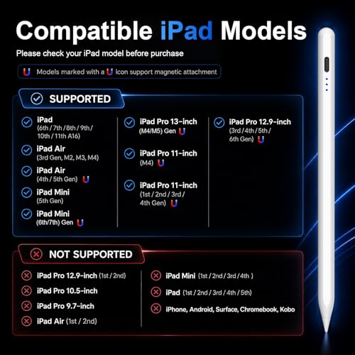 HATOKU Stylus Pen for Apple iPad 2018-2026 Magnetic for Note-Taking Drawing | 15Min Fast Charge iPad Pencil with High Precision, Tilt Sensitivity, Palm Rejection on iPad 6-11/Air/Pro/Mini, No Pairing