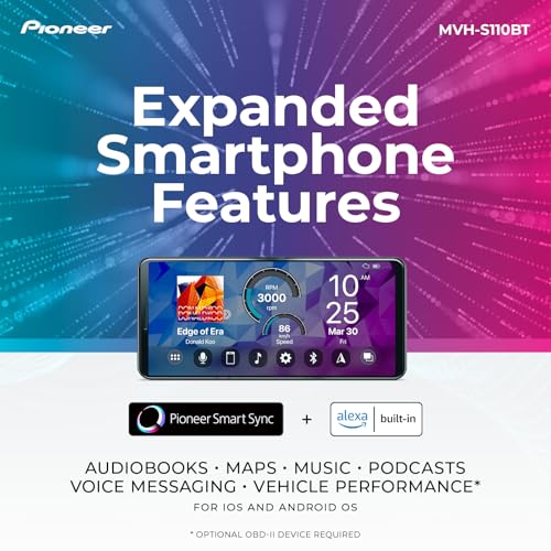 Pioneer MVH-S110BT 1-Din Digital Media Car Stereo with Bluetooth | Digital Media Receiver, USB Input, 50W x 4 Output, AM/FM Radio, iPhone & Android Compatible, Front & SW RCA Output