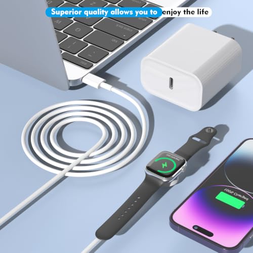 Fast Charger for Apple Watch Charger, USB C iPhone Watch Charger Plug Adapter & Long 6.6FT iWatch Portable Wireless Fast Charging Cable Cord Compatible with Apple Watch Series 10/9/8/7/SE/6/5/4/3/2/1