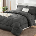 CozyLux Queen Comforter Set 88"x88" Dark Grey - 7 Piece Bed in a Bag | Fits Mattresses up to 14in, Sheets & Shams Included, OEKO-TEX Certified, 240GSM All-Season Fill, Couples & Guest Rooms