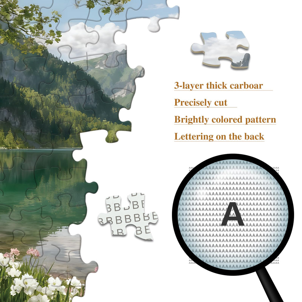 PQIKTUV Spring Mountain Lake Puzzles for Adults 1000 Pieces | Wooden Boat Landscape Jigsaw Puzzle, Nature Scenery 1000 Pieces Puzzles for Adults, Wall Decor, 27.56x19.7 Inch
