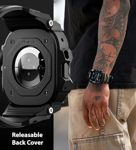 ULTIMAL Rugged Case with Band for Apple Watch Ultra 4/3/2/1, 49mm Black | Military-Grade Shockproof Bumper Cover with Tactical Band Men, Built for Rugged Protection, Secure Fit and Everyday Comfort