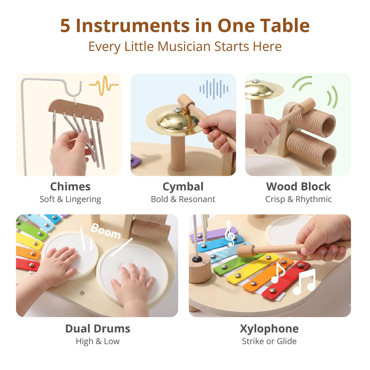 Wooden Drum Set for Toddlers 1-3, Montessori Musical Toy for Kids | First Birthday Gift for Boys & Girls, Encourages Engagement & Open-Ended Play, Screen-Free Fun