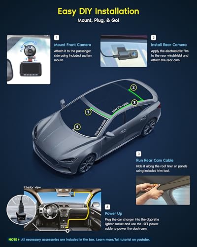 ROVE R2-4K Dual Dash Cam Front and Rear, STARVIS 2 Sensor, Free 128GB Card | 4K Upscaled Front + FHD Rear Recording, 5.8GHz WiFi, 20MB/s Download Speed, App, GPS, 3" IPS, 24Hr Parking Mode, Night Vision