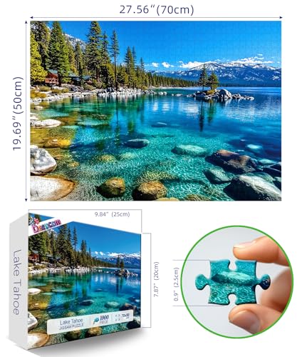 Landscape Jigsaw Puzzle 1000 Pieces Lake Tahoe Scenery with Clear Turquoise Waters, Snow-Capped Mountains & Pine Forests, Challenging & Fun Puzzle for Adults and Teens, Ideal Gift & Home Decor