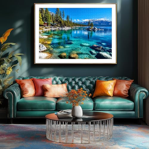 Landscape Jigsaw Puzzle 1000 Pieces Lake Tahoe Scenery with Clear Turquoise Waters, Snow-Capped Mountains & Pine Forests, Challenging & Fun Puzzle for Adults and Teens, Ideal Gift & Home Decor