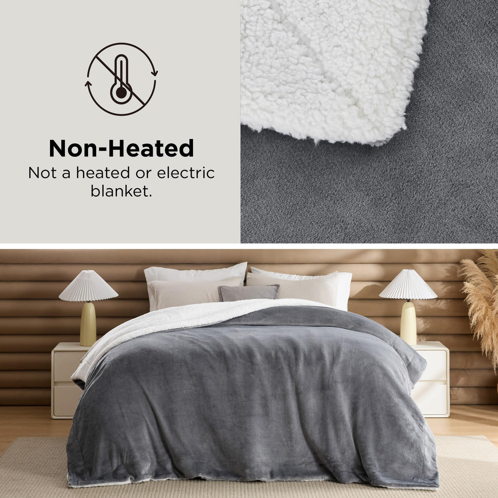Bedsure GentleSoft Sherpa Fleece Throw Blanket for Couch, Non-Heated, Thick & Warm Cozy Comfort Christmas Blanket for Winter Fall, Soft Fuzzy Plush Throw Gifts for Women and Men, Grey, 50x60 Inches