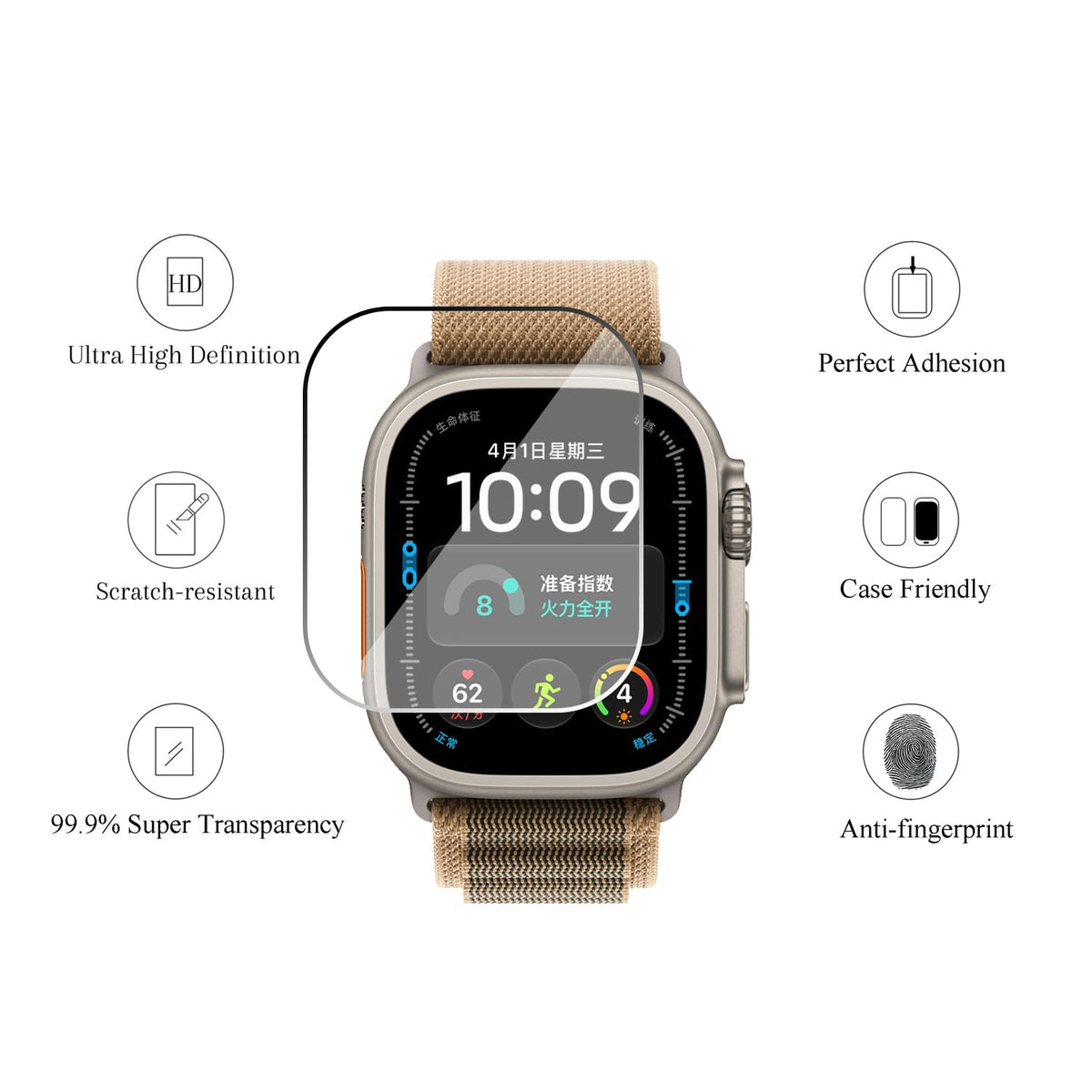 Ailun 3 Pack Screen Protector for Apple Watch Ultra 4/3/2/Ultra [Clear] | 49mm, Tempered Glass Film, Anti-Scratch, High Definition, Touch Sensitive