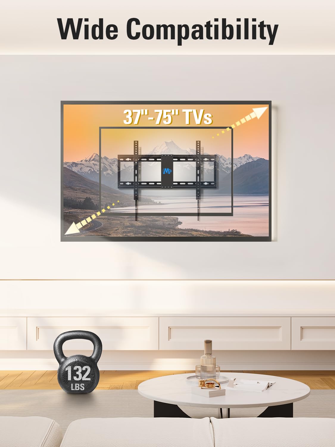 Mounting Dream Tilting TV Wall Mount for Most 37-90 Inch TVs up to 132lbs | Low Profile TV Mount Fits 16", 18", 24" Studs, Max VESA 600x400mm, Wall Mount TV Bracket with Quick Lock & Release, MD2268-LK