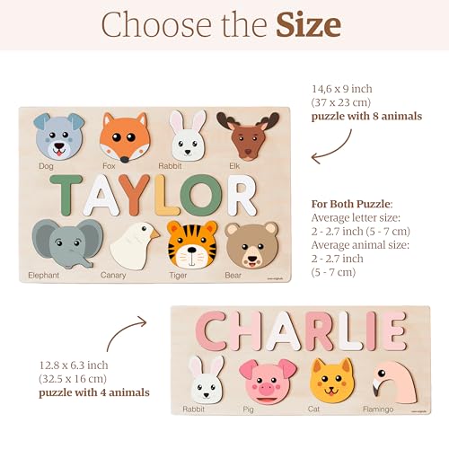 Zuzu Puzzle Personalized Name Puzzle for Toddlers 1-3 | Safari, Farm & 12 Themes | Handmade Wooden Montessori Toy, Keepsake Nursery Decor & Perfect 1st Birthday Gift for Boy Girl