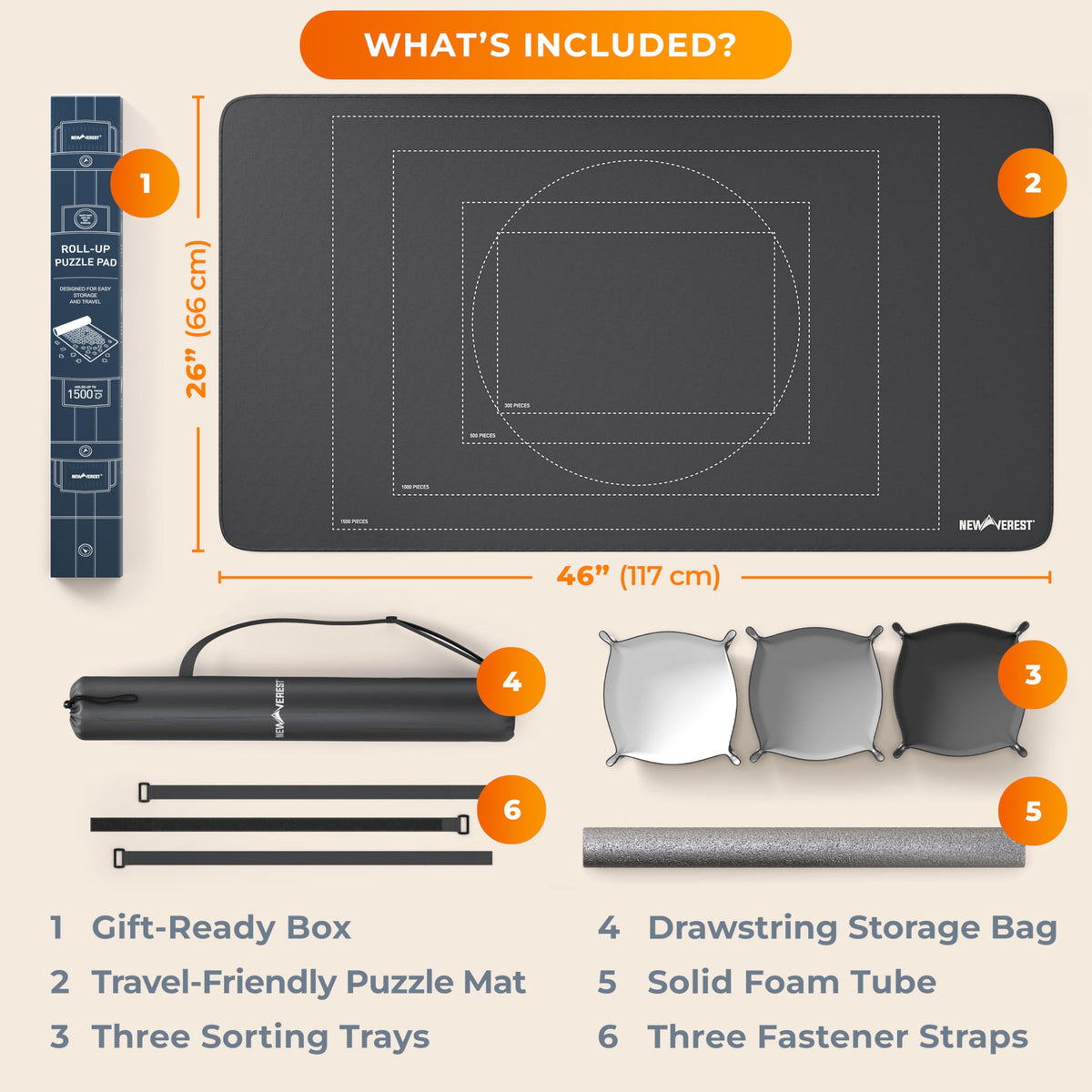 The Original Newverest Jigsaw Puzzle Mat Roll Up, Saver Pad 46” x 26” Portable Keeper Up to 1500 Pieces with Non-Slip Rubber Bottom & Smooth Top + 3 Puzzle Sorting Trays & Travel-Friendly Storage Bag