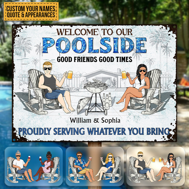 Personalized Pool Patio Metal Sign: "Neighbors Listen to Good Music!"