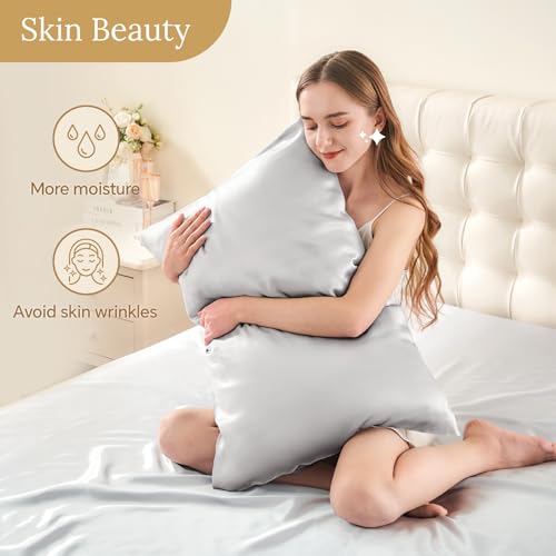 INFIIXSO Mulberry Silk Pillow Cases Standard Size with Zipper, Light Grey | Ultra Smooth & Soft Silk Pillowcase for Hair & Skin, Cooling Pillow Cover for Hot Sleepers, Hidden Zipper, 1Piece 20"x26"