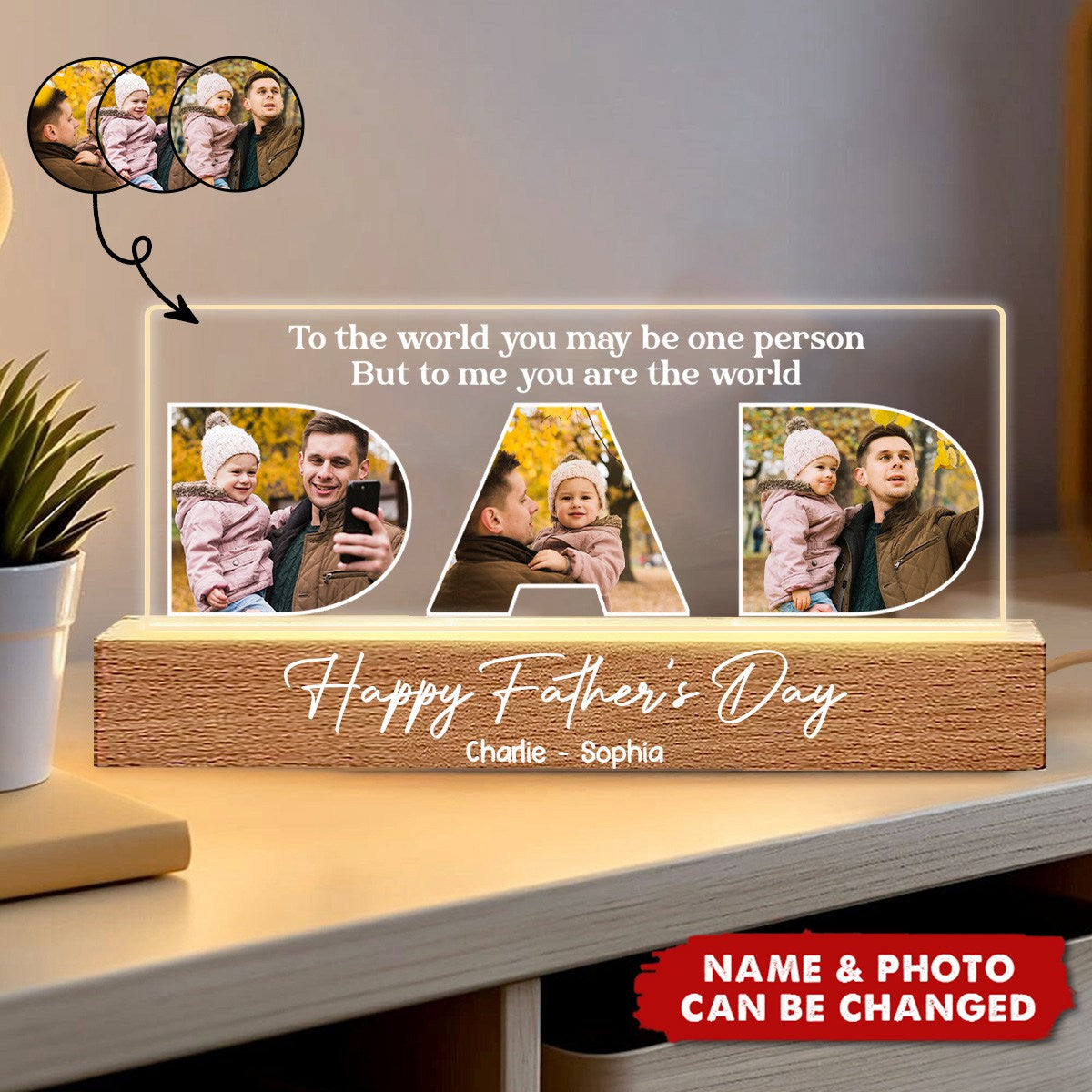 Personalized DAD Photo LED Night Light - Custom Father’s Day Gift