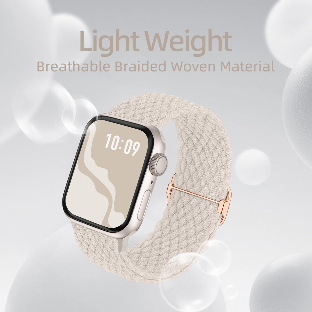 4 Pack Braided Stretchy Band Compatible with Apple Watch Bands Women Men | 40/41/38/42/44/45/46/49mm Breathable Nylon Elastic Daily Use Straps for iWatch Series 12 11 10 9 8 7 6 5 4 3 SE Ultra 4-1