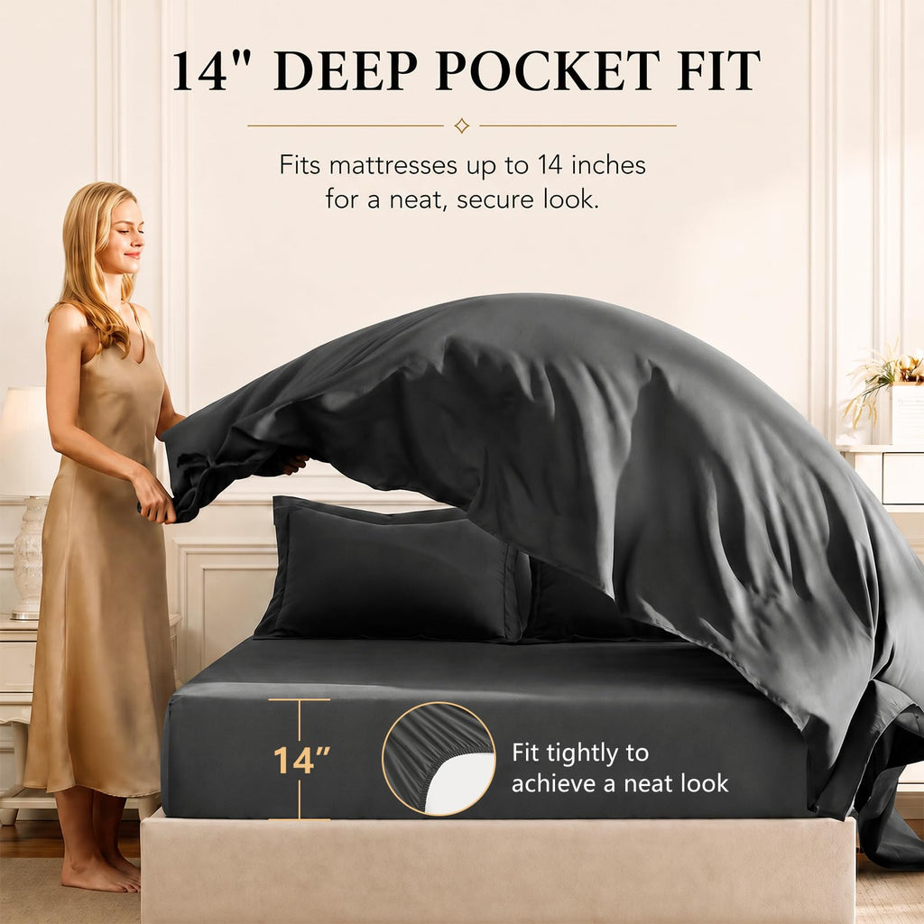 CozyLux Queen Comforter Set 88"x88" Dark Grey - 7 Piece Bed in a Bag | Fits Mattresses up to 14in, Sheets & Shams Included, OEKO-TEX Certified, 240GSM All-Season Fill, Couples & Guest Rooms