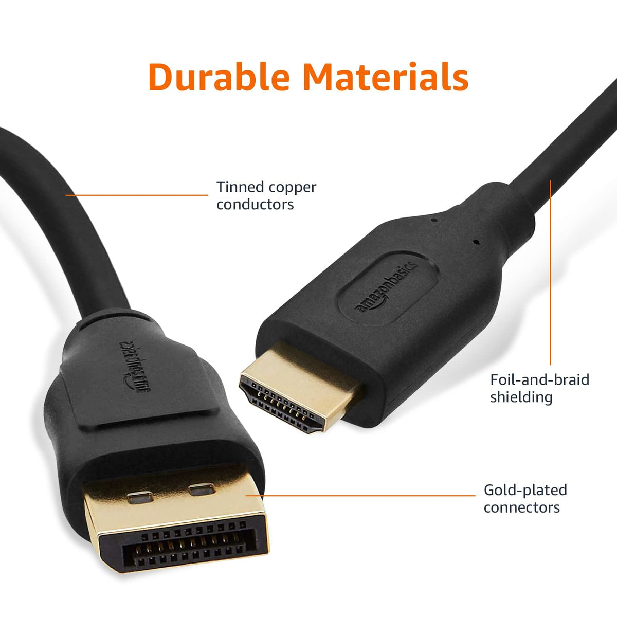 Amazon Basics DisplayPort to HDMI Cable, Uni-Directional, 4K@30Hz, 1920x1200, 1080p, Gold-Plated Connectors for Enhanced Picture Quality and Sound, 6 ft, Black Temp
