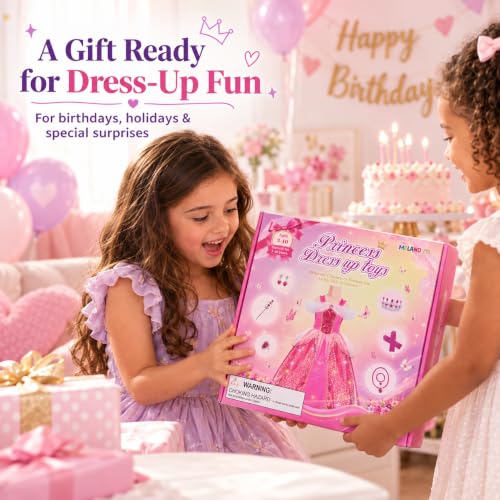 Meland Light Up Princess Dress for Girls Ages 3-10, Halloween Costume Party | Pink Light up Princess Dress for Girls with Princess Toys, Halloween Christmas Birthday Gift for Girls 3 4 5 6 7 8 9 10