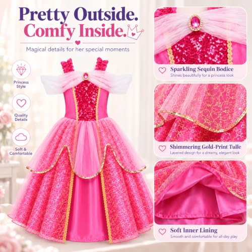 Meland Light Up Princess Dress for Girls Ages 3-10, Halloween Costume Party | Pink Light up Princess Dress for Girls with Princess Toys, Halloween Christmas Birthday Gift for Girls 3 4 5 6 7 8 9 10
