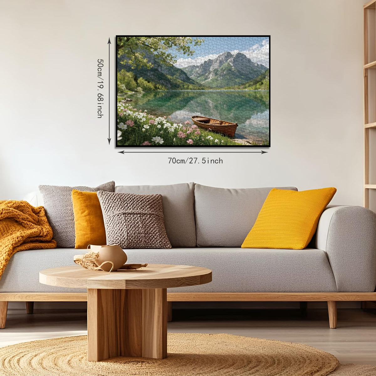 PQIKTUV Spring Mountain Lake Puzzles for Adults 1000 Pieces | Wooden Boat Landscape Jigsaw Puzzle, Nature Scenery 1000 Pieces Puzzles for Adults, Wall Decor, 27.56x19.7 Inch