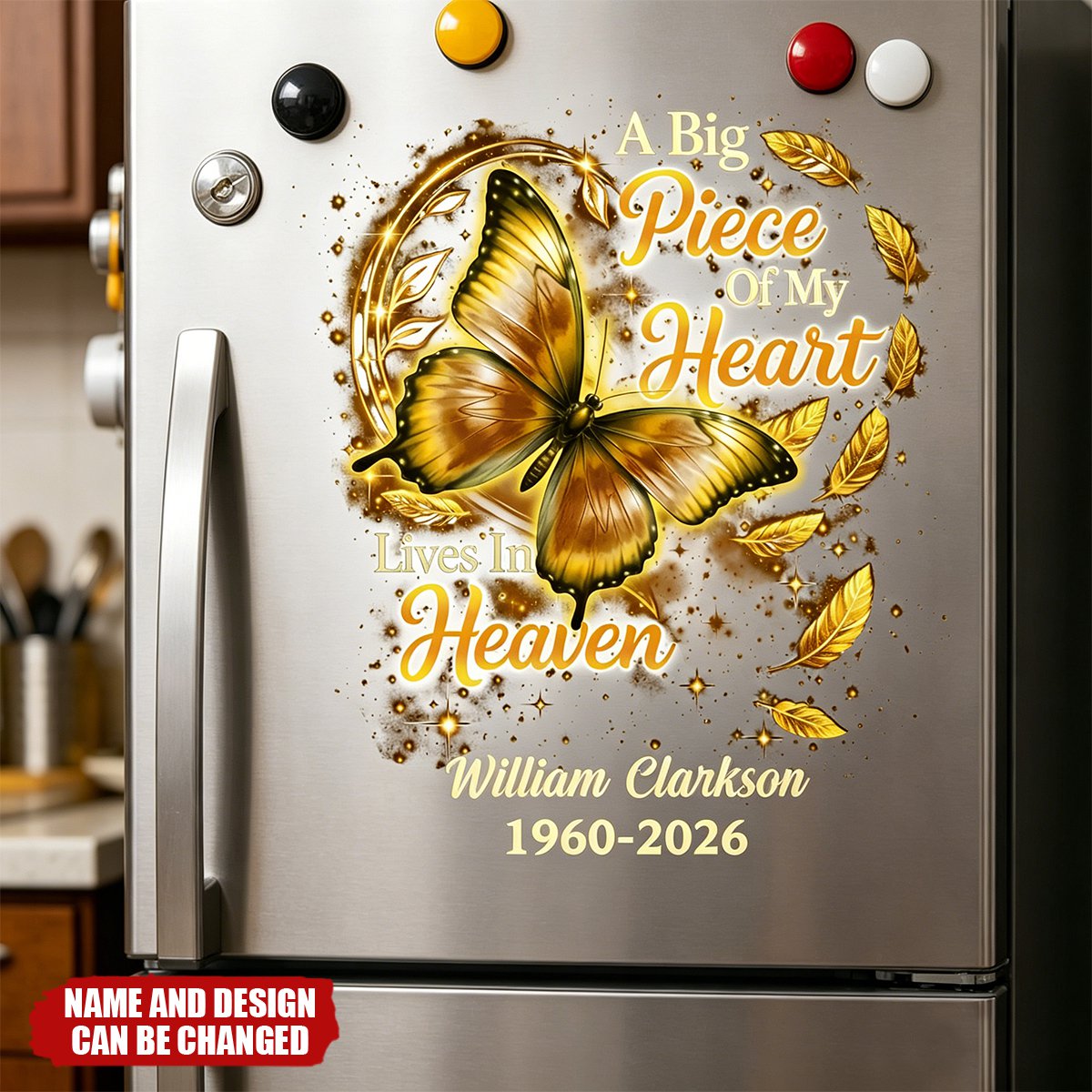 Big Piece Of My Heart Lives In Heaven - Personalized Butterfly Decal