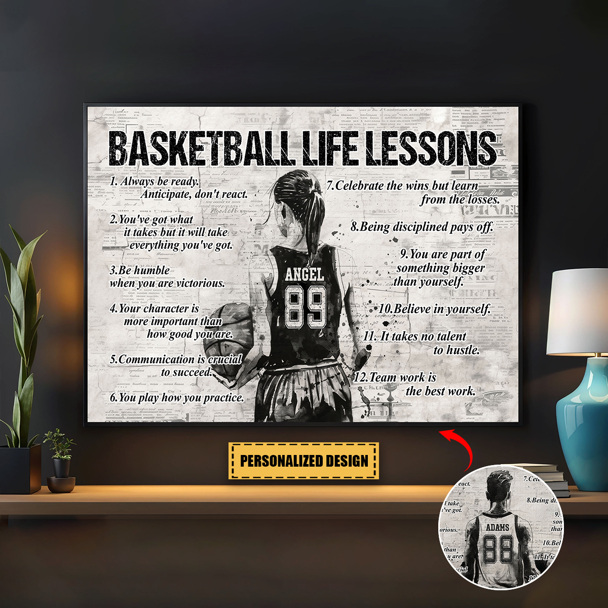 Basketball Life Lessons - Personalized Poster / Canvas (Multiple Skin Tones Available)