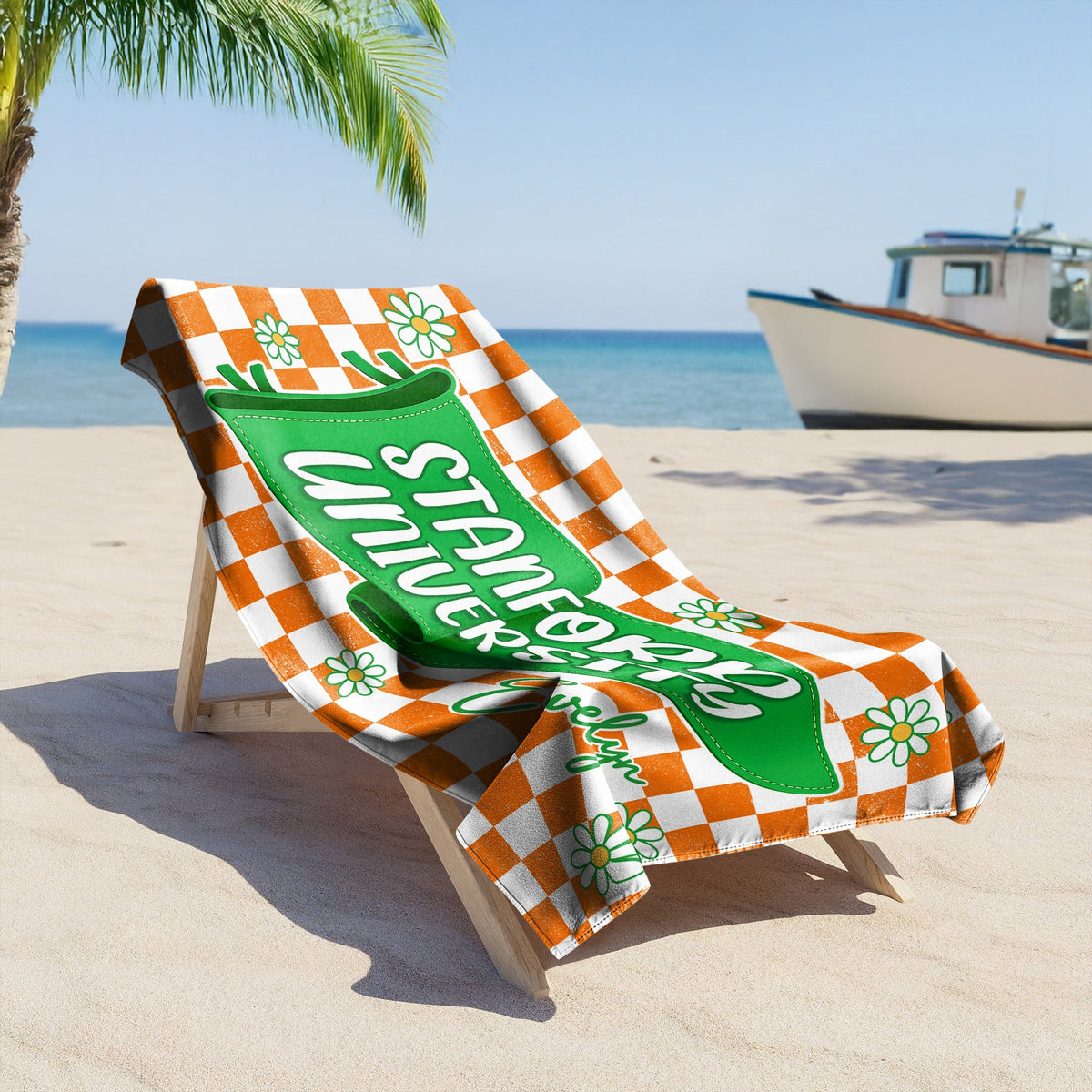 Personalized University & Name Pennant Beach Towel - Graduation Gift for Her/Him