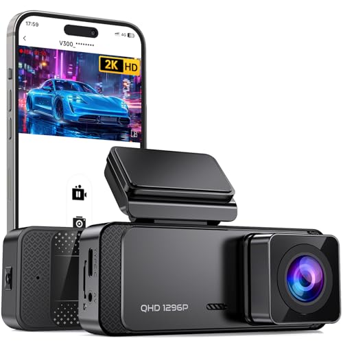 Veement 1296P Dash Cam Front, WiFi Dash Camera for Cars with App | V300 Mini Hidden Design, Night Vision, 170° Lens, Loop Recording, G-Sensor, 256GB Max, Card Not Included, Hardwire Required