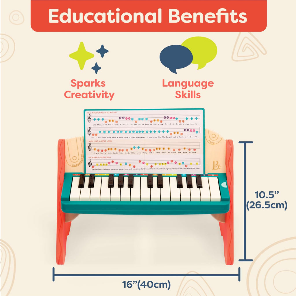 B. toys Wooden Piano, Mini Maestro with Color-Coded Songbook | Wooden piano toy with color-coded keys and songbook featuring 6 classical compositions; 3+ Years