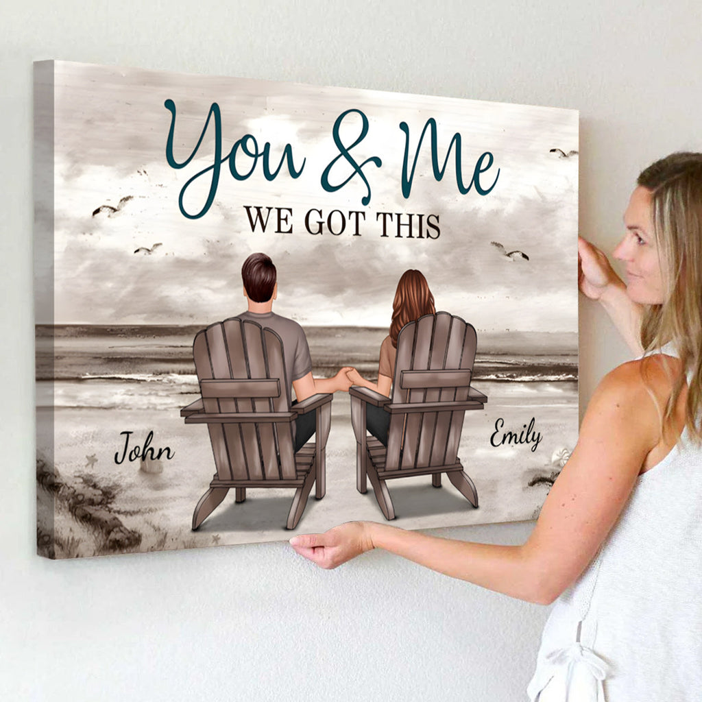Custom Couple Beach Canvas: 'You & Me, We Got This' Personalized Art