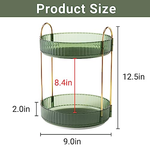 Asayuee 360 Rotating Makeup Organizer for Vanity,2 Tier Large Capacity Skincare Organizers,Bathroom Counter Organizer, Spinning Perfume Organizer & Vanity Organizer (Green-2 Tier)