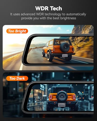 WOLFBOX G840S 12" 4K Mirror Dash Cam Backup Camera with 32GB Card and GPS | 5.8GHz WiFi Smart Rearview Mirror for Cars & Trucks, Front and Rear View Dual Cameras, Night Vision, Parking Assistance