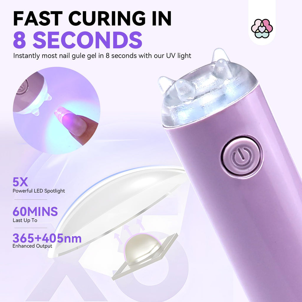 SAVILAND Solid Nail Glue Gel & Nail Glue Remover Kit: U V Light for Nails Complete Nails Tools for Press Ons Strong Nail Glue Gel Handheld Gel X Lamp for Gel Nails and Quick Press On Nail Remover