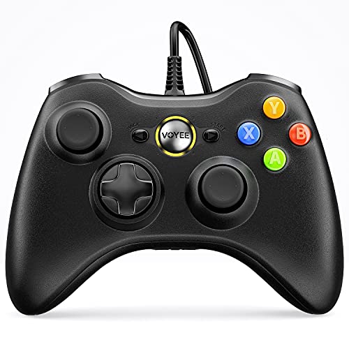 VOYEE PC Controller, Wired Compatible with Xbox 360 & Slim/Windows 10/8/7 | Upgraded Joystick, 7.2ft Cord, Ergonomic Grips, Double Shock | Enhanced (Black)