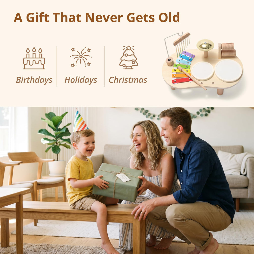 Wooden Drum Set for Toddlers 1-3, Montessori Musical Toy for Kids | First Birthday Gift for Boys & Girls, Encourages Engagement & Open-Ended Play, Screen-Free Fun