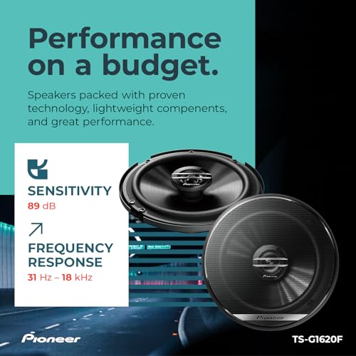 Pioneer G-Series TS-G1620F 6.5" 2-Way Coaxial Car Speakers 300W Max | Great Stock Upgrade, Balanced Sound + Smooth Treble, High-Efficiency Speaker Designed for OEM Power