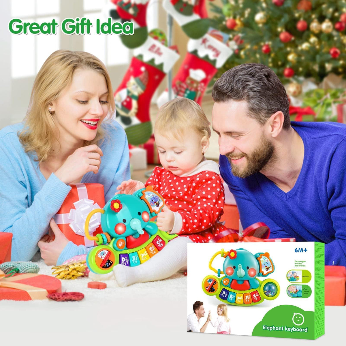 Baby Piano Toys 6-12 Months, Elephant Piano Keyboard Newborn & Infant Toys | Light Up Musical Toddler Toys for 1 Year Old Boy Girl, Christmas & Birthday Gifts For 12-18 Months, 6 7 8 9 Month Old Toys