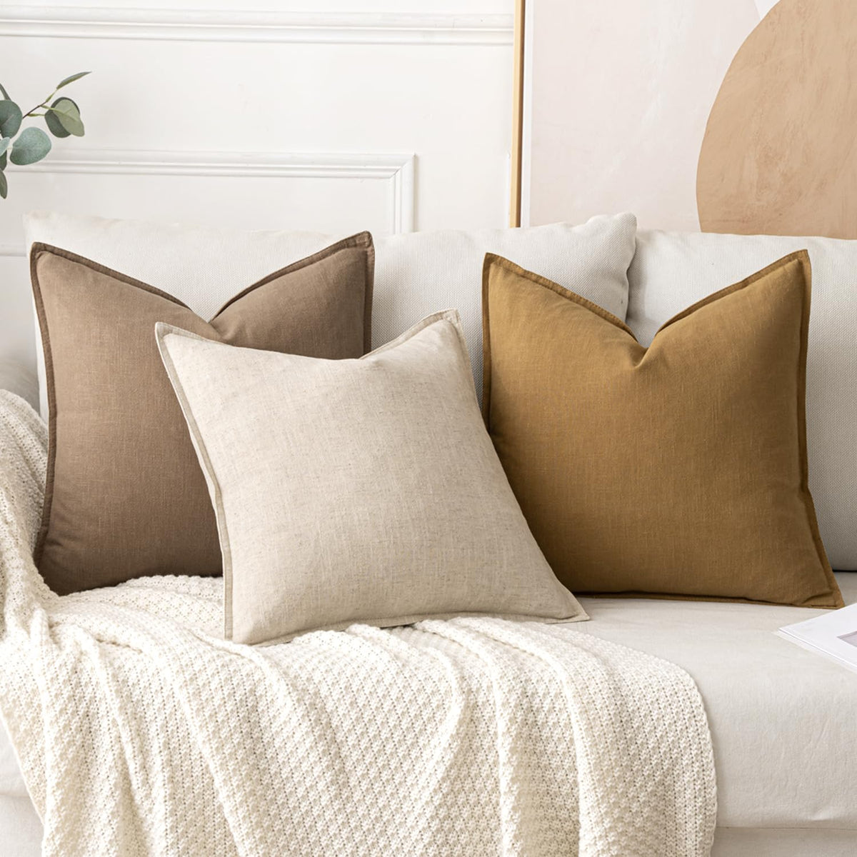 MIULEE Decorative Euro Sham Pillow Covers 26x26 Natural Beige | Boho Farmhouse​ ​Neutral Couch Throw Pillows for Bed, Pack of 2 Accent Modern Pillowcases, Sofa Livingroom Home Decor