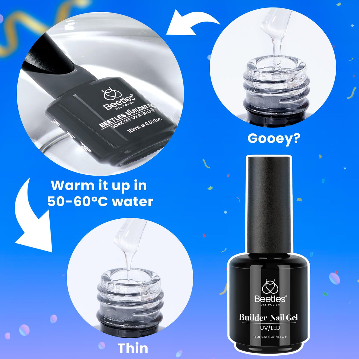 Beetles Builder Gel Set, 6 Colors Jelly Clear Pink Nude Building Gel, 8 in 1 for Instant Apex Thickening, Strengthening Weak Nails & Extension, Beginners DIY Salon at Home Gifts, UV LED Lamp Needed