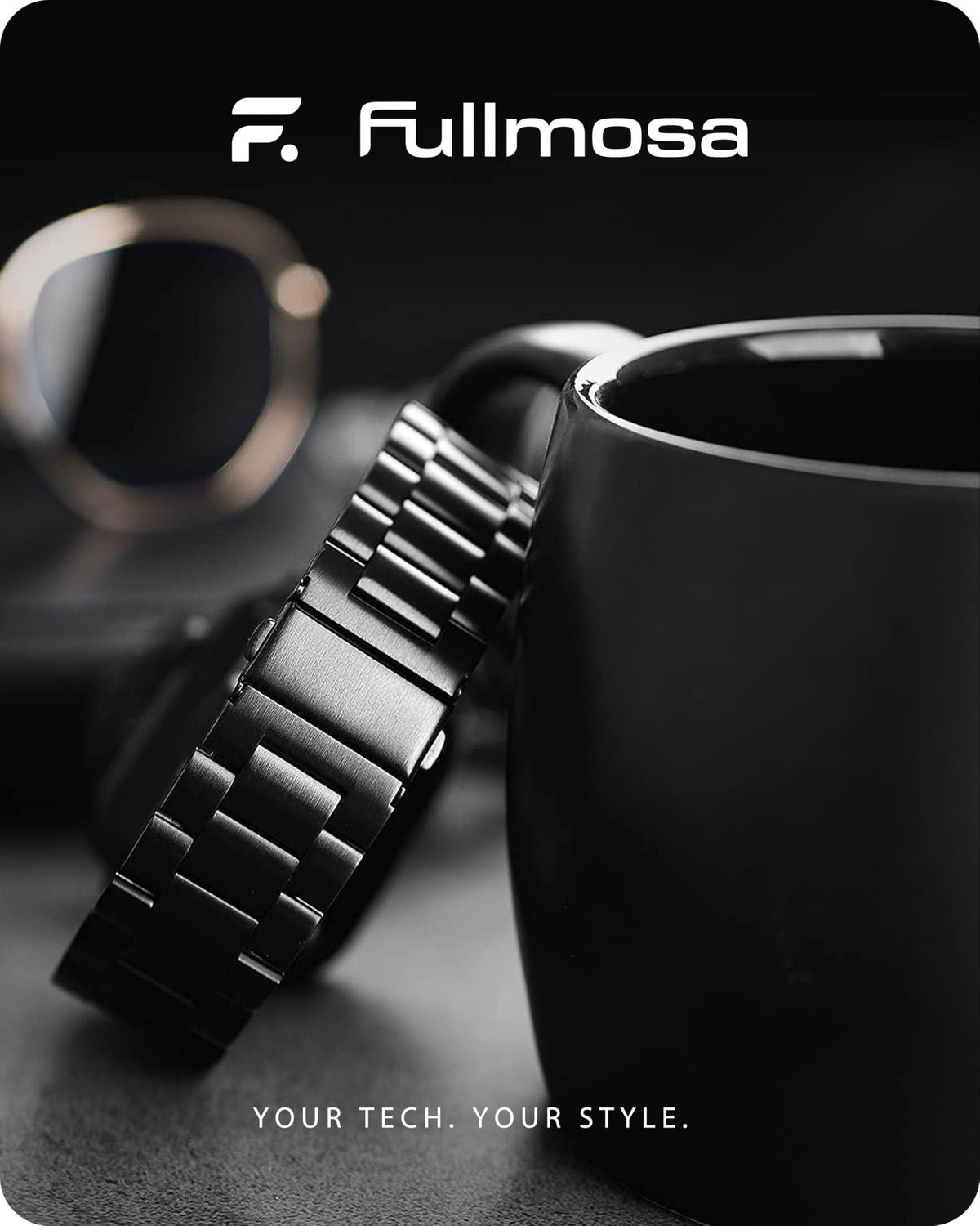Fullmosa Metal Band with Case for Apple Watch 45/44/42/46/49/41/40/38mm | Fits iWatch Series 11 10 9 8 7 6 5 4 SE 3 2 1, Ultra4/3/2/1,Stainless Steel Strap for Men Women Professional Office Black