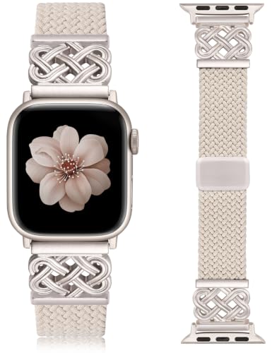 Braided Stretchy Band with Magnetic Clasp for Apple Watch Bands Women Men | 38/40/41/42/44/45/46/49mm, TOYOUTHS Dressy Celtic Metal, Elastic Strap, for iWatch Series 12 11 10 9 8 7 6 5 SE/Ultra 4 3 2 1
