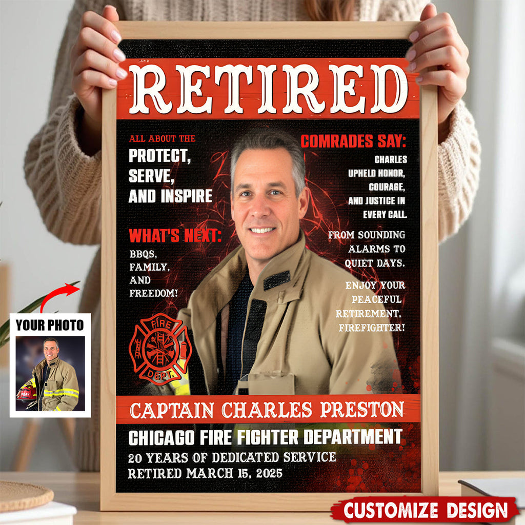 Personalized Firefighter Magazine Cover Poster / Canvas - Custom Gift for Fireman