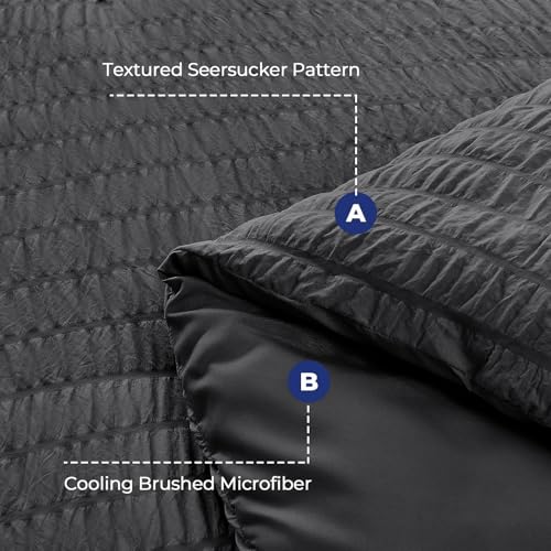 Queen Comforter Set - 7PCS Bed in a Bag, Seersucker Bedding Set, Dark Grey | OEKO-TEX Certified, All Season Comforter with Sheets, Down-Alternative Fill, Soft & Breathable, Pillowcases & Shams