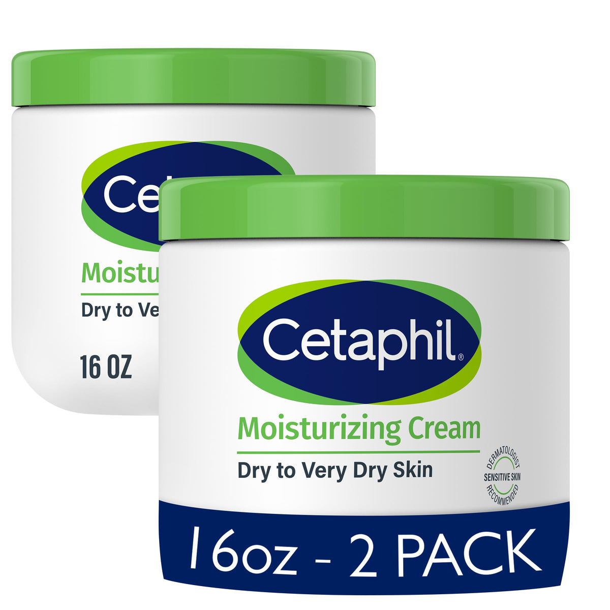 Cetaphil Moisturizing Cream, Dry Sensitive Skin, Fragrance Free, 16oz 2Pk | 2-pack value, face and body hydration, non-comedogenic, fragrance free, dermatologist recommended, very dry sensitive skin