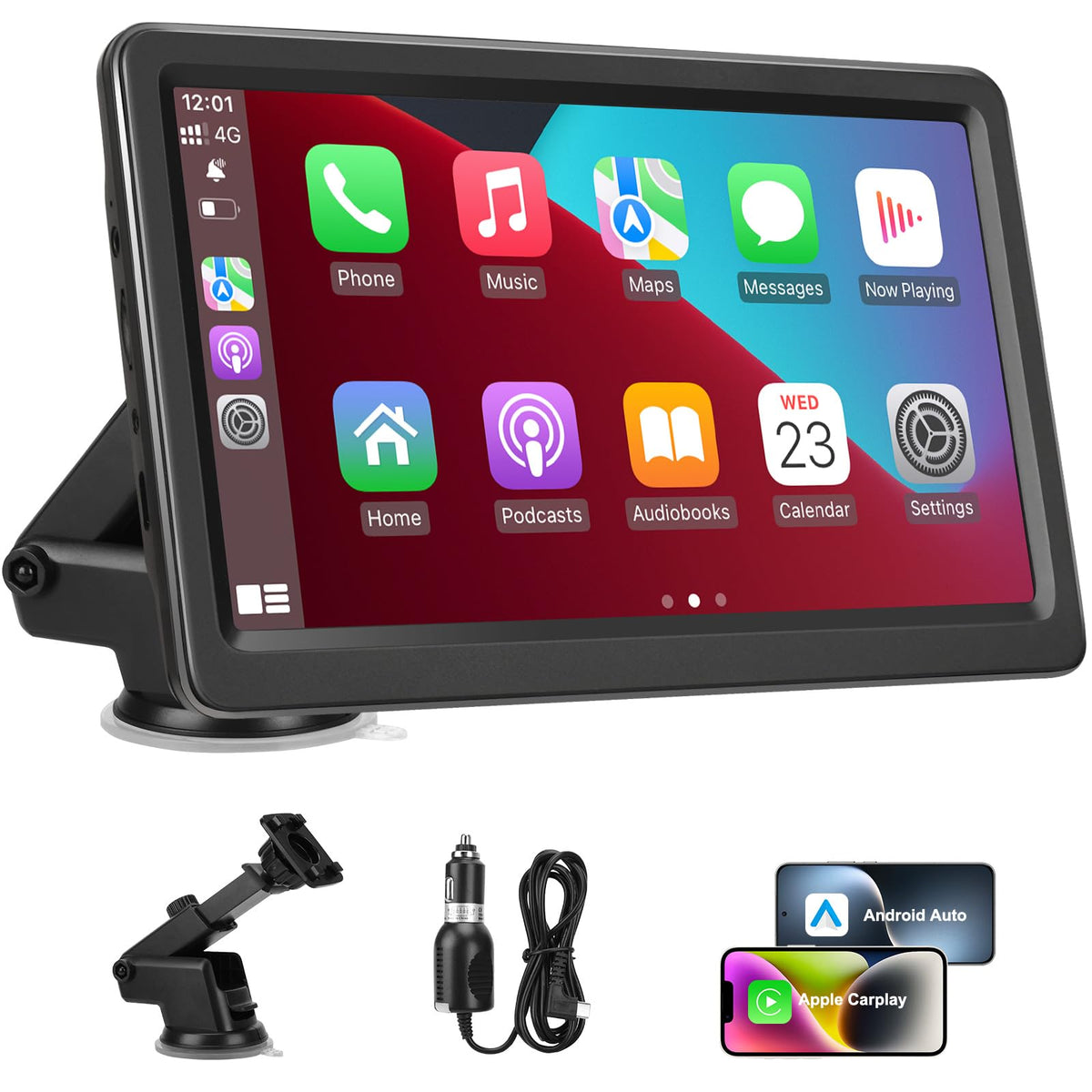 Carplay Screen for Car, 7" Wireless Car Play & Android Auto, HD Touchscreen | Portable HD Touchscreen CarPlay, Voice Control, Mirror Link, Map Navigation, Bluetooth/FM/AUX Audio, OTA Updates, Plug & Play